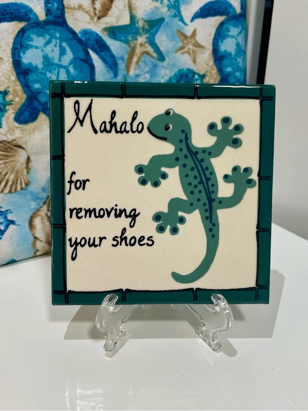 Banana Patch Studio “Mahalo for Removing Your Shoes” Handpainted Hawaiian Tile